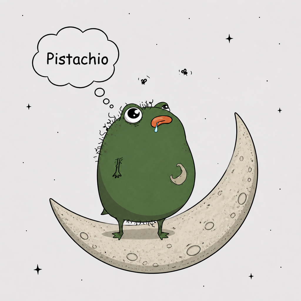 Pistachio mascot standing on the moon